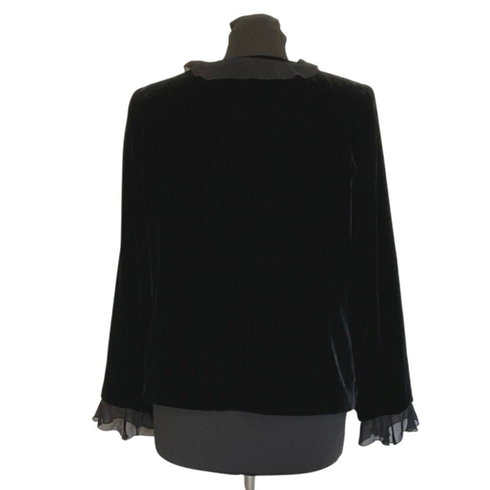 Kate Hill Black Velvet Silk Blazer Women’s 14 Sheer Ruffle Trim Romantic Goth - Picture 4 of 8